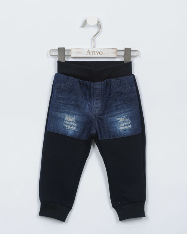 Picture of W01101 BOYS FLEECY  JOGGERS WITH DENIM-ELASTIC WAISTBAND